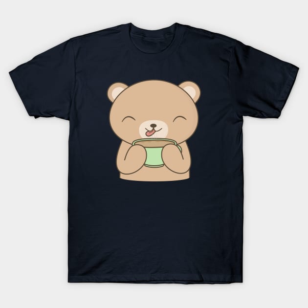 Kawaii Brown Bear Drinking Coffee T-Shirt T-Shirt by happinessinatee